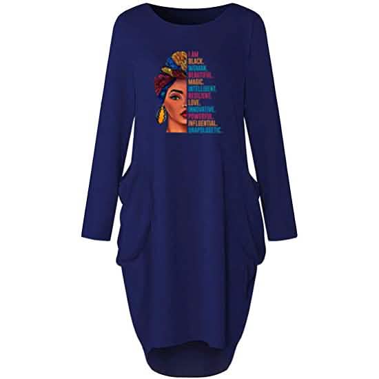 Woman's Long Sleeve Loose Pocket Oversize Tunic Dress Blue Women's Dresses - Tophatter Daily Deals