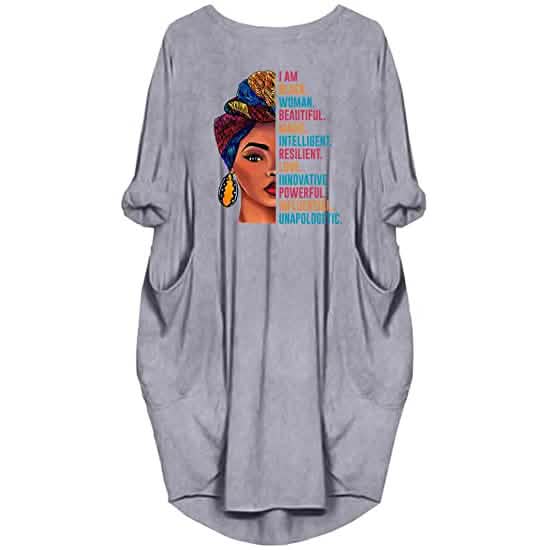 Woman's Long Sleeve Loose Pocket Oversize Tunic Dress Gray Women's Dresses - Tophatter Daily Deals