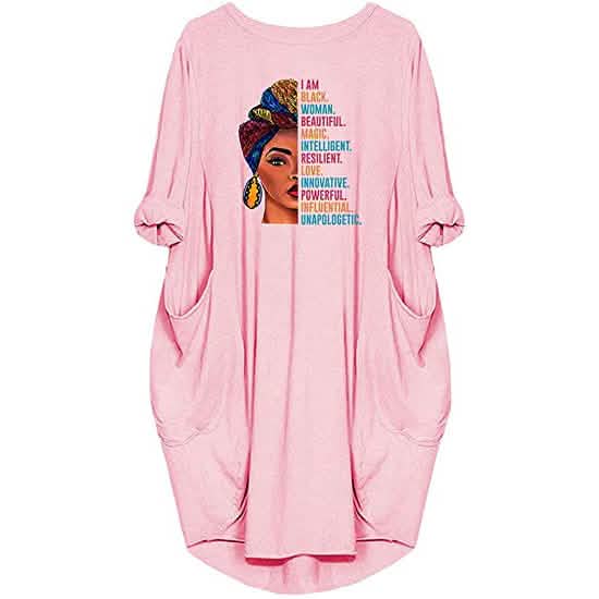 Woman's Long Sleeve Loose Pocket Oversize Tunic Dress Pink Women's Dresses - Tophatter Daily Deals