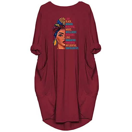 Woman's Long Sleeve Loose Pocket Oversize Tunic Dress Red Women's Dresses - Tophatter Daily Deals