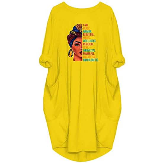 Woman's Long Sleeve Loose Pocket Oversize Tunic Dress Yellow Women's Dresses - Tophatter Daily Deals