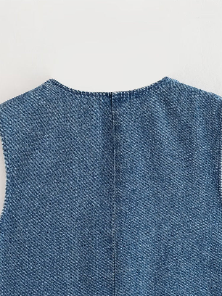 Women Blue Denim Waistcoat Blouses - Tophatter Daily Deals