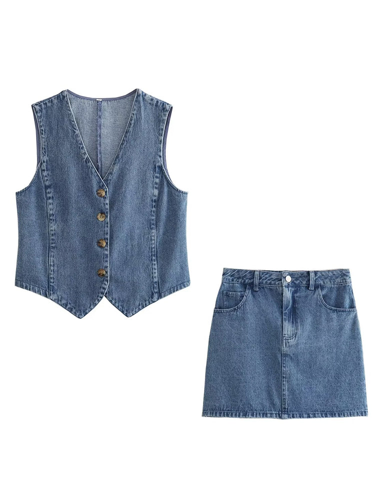 Women Blue Denim Waistcoat Blouses - Tophatter Daily Deals