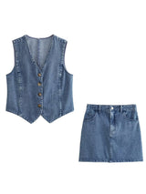 Women Blue Denim Waistcoat Blouses - Tophatter Daily Deals