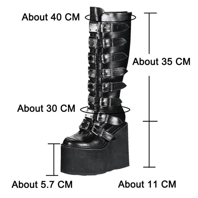 Women Boots Gothic Buckle Strap Long Tube Leather Shoes Boots - Tophatter Daily Deals