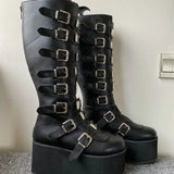 Women Boots Gothic Buckle Strap Long Tube Leather Shoes Boots - Tophatter Daily Deals