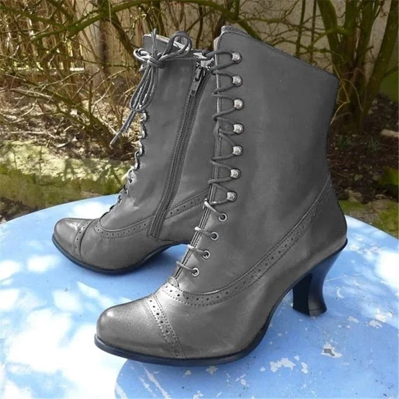Women Boots PU Leather Victorian Boots Platform Shoes Gray Boots - Tophatter Daily Deals