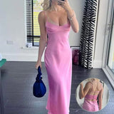 Satin Sleeveless Camisole Dress: Elegant Backless Summer Style 👗 Dresses - Tophatter Daily Deals