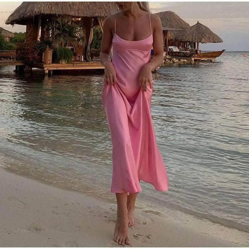 Satin Sleeveless Camisole Dress: Elegant Backless Summer Style 👗 Dresses - Tophatter Daily Deals