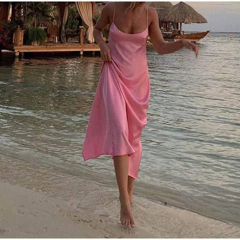 Satin Sleeveless Camisole Dress: Elegant Backless Summer Style 👗 Dresses - Tophatter Daily Deals