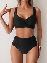 Women Cross Pleate Push Up Padded Bikini Set Black Swimwear - Tophatter Daily Deals