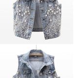 Women Denim Vest Pearls Waistcoats Coats & Jackets - Tophatter Daily Deals