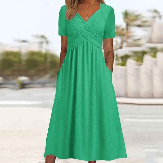 Women Elegant Office Pocket Loose Dress Green Midi Dresses - Tophatter Daily Deals