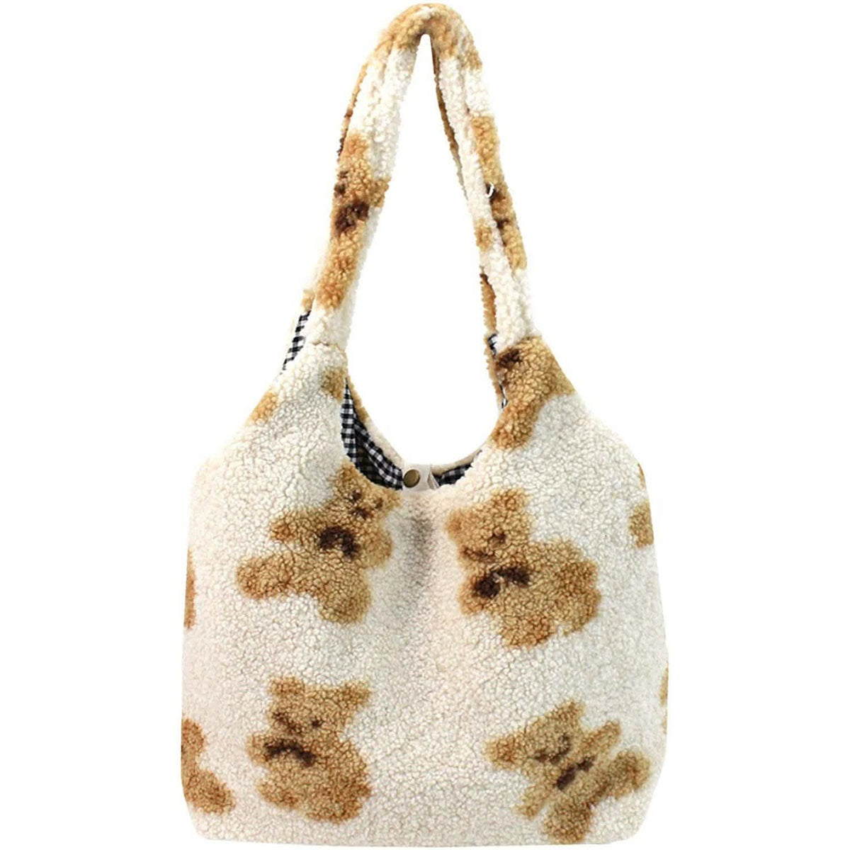 Women Girls Cute Bear Plush Shoulder Bag Large Tote Beige Handbags & Wallets - Tophatter Daily Deals