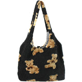 Women Girls Cute Bear Plush Shoulder Bag Large Tote Black Handbags & Wallets - Tophatter Daily Deals