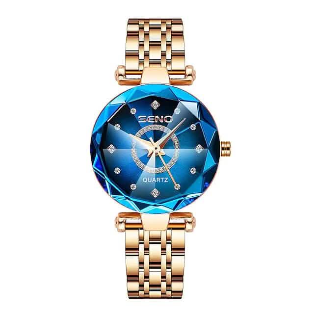Women Golden and Silver Classic Quartz Watch Blue Watches - Tophatter Daily Deals