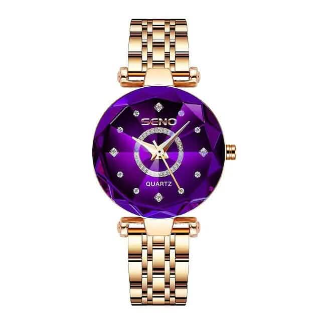 Women Golden and Silver Classic Quartz Watch Purple Watches - Tophatter Daily Deals