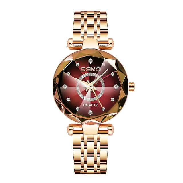 Women Golden and Silver Classic Quartz Watch Red Watches - Tophatter Daily Deals