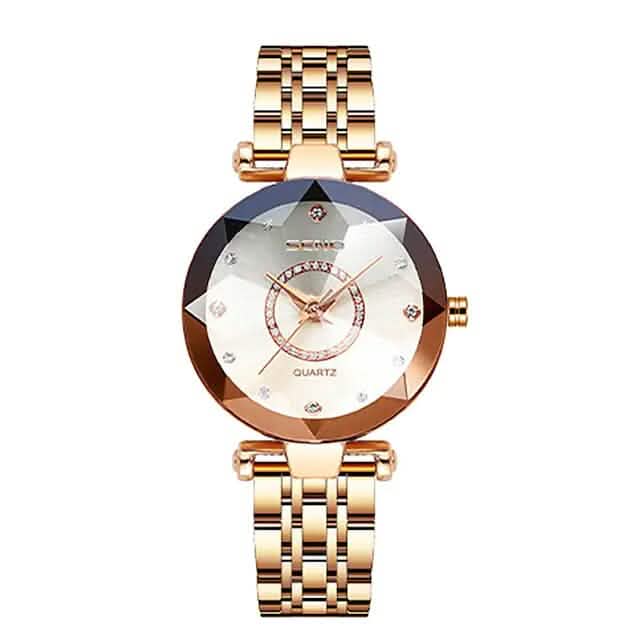 Women Golden and Silver Classic Quartz Watch White Watches - Tophatter Daily Deals
