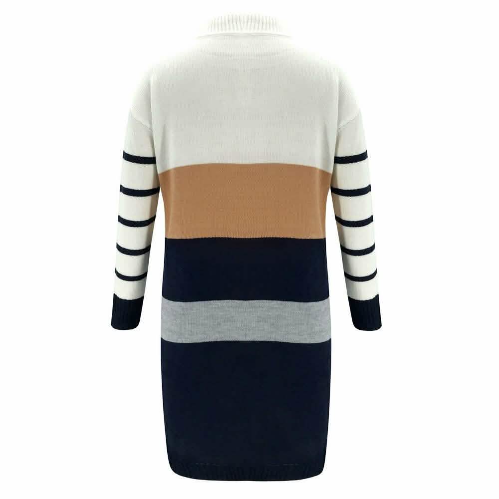 Women Knit Cowl Turtleneck Stripe Sweater Dress Long Sleeve Pullover Mini Dress Women's Dresses - Tophatter Daily Deals