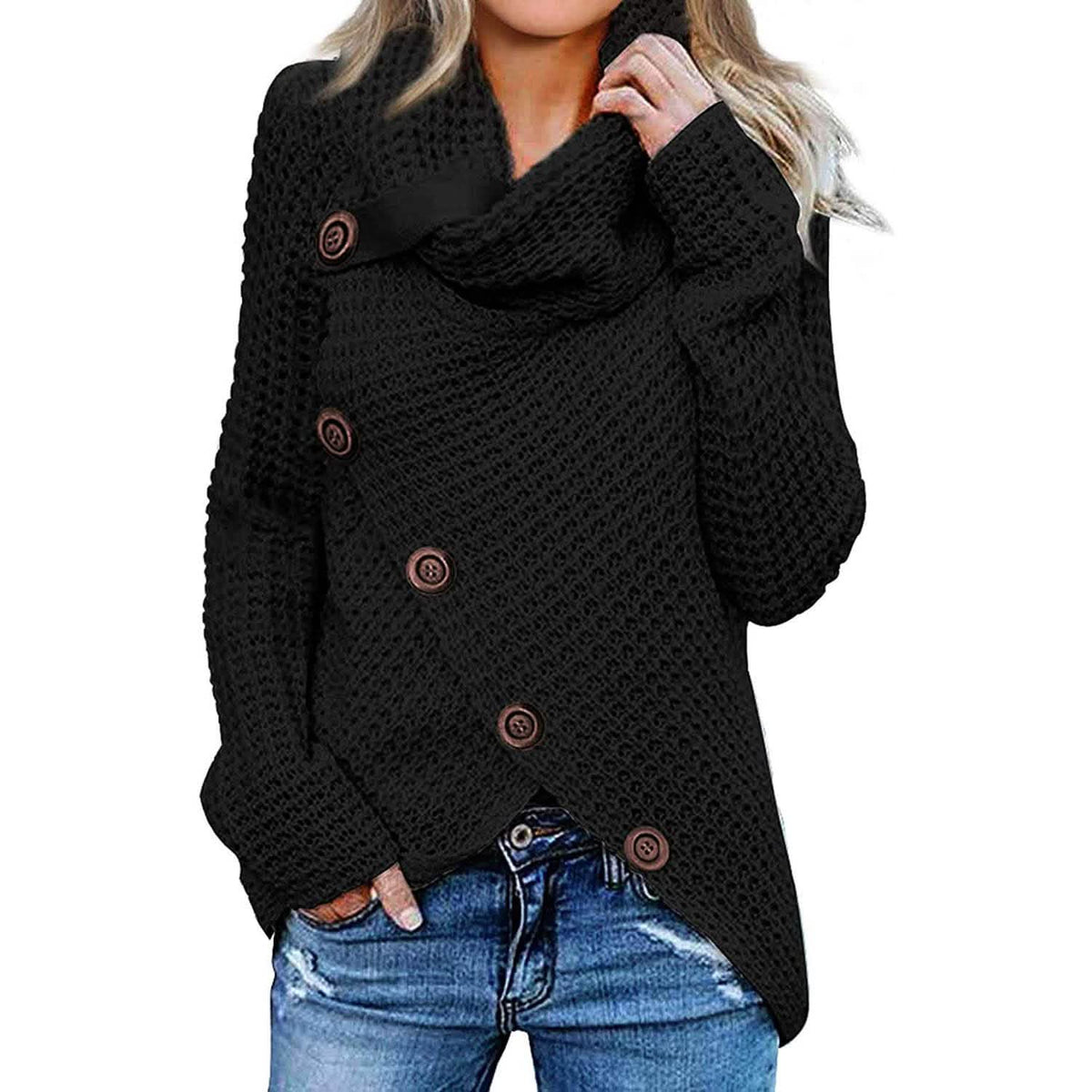 Women Long Sleeve Asymmetric Wrap Pullover Sweater Jumper Tops Black Women's Tops - Tophatter Daily Deals