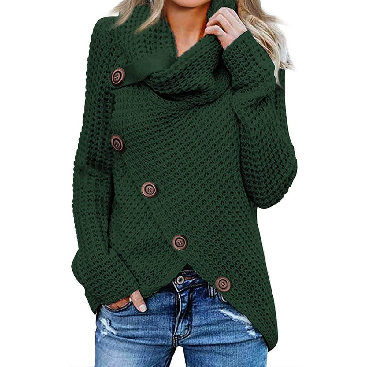 Women Long Sleeve Asymmetric Wrap Pullover Sweater Jumper Tops Green Women's Tops - Tophatter Daily Deals