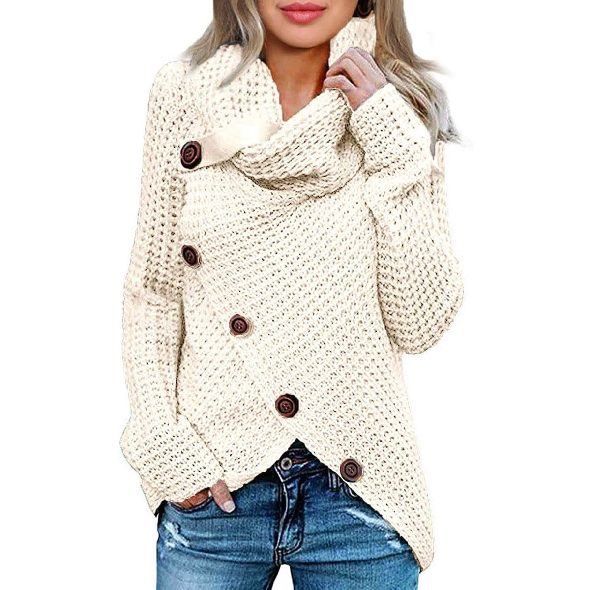 Women Long Sleeve Asymmetric Wrap Pullover Sweater Jumper Tops White Women's Tops - Tophatter Daily Deals