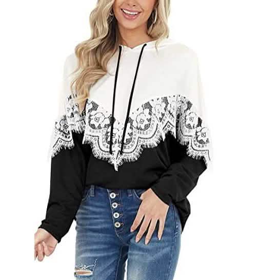 Women Long Sleeve Lace Hoodies Black Women's Tops - Tophatter Daily Deals