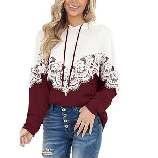 Women Long Sleeve Lace Hoodies Red Women's Tops - Tophatter Daily Deals