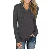 Women Long Sleeve V-Neck Size Zipper Collar Pullover Tunic Tops Black Women's Tops - Tophatter Daily Deals