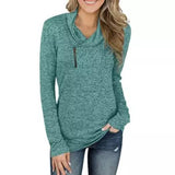 Women Long Sleeve V-Neck Size Zipper Collar Pullover Tunic Tops Blue Women's Tops - Tophatter Daily Deals