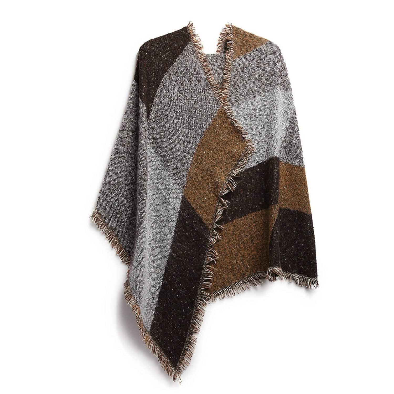 Women Long Soft Knitted Shawl Extra Thick Plaid Blanket Wrap Cape Coffee Women's Outerwear - Tophatter Daily Deals