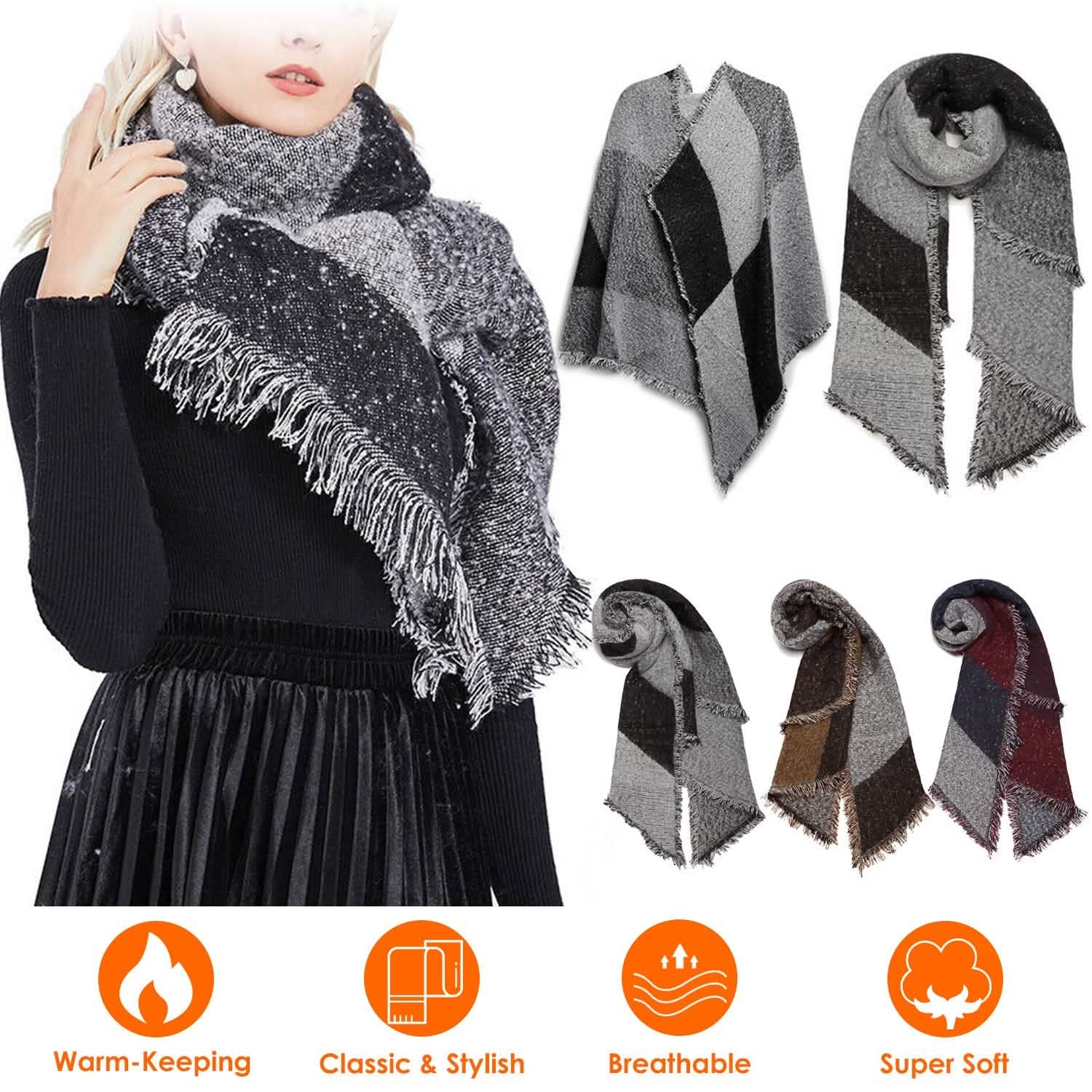 Women Long Soft Knitted Shawl Extra Thick Plaid Blanket Wrap Cape Women's Outerwear - Tophatter Daily Deals