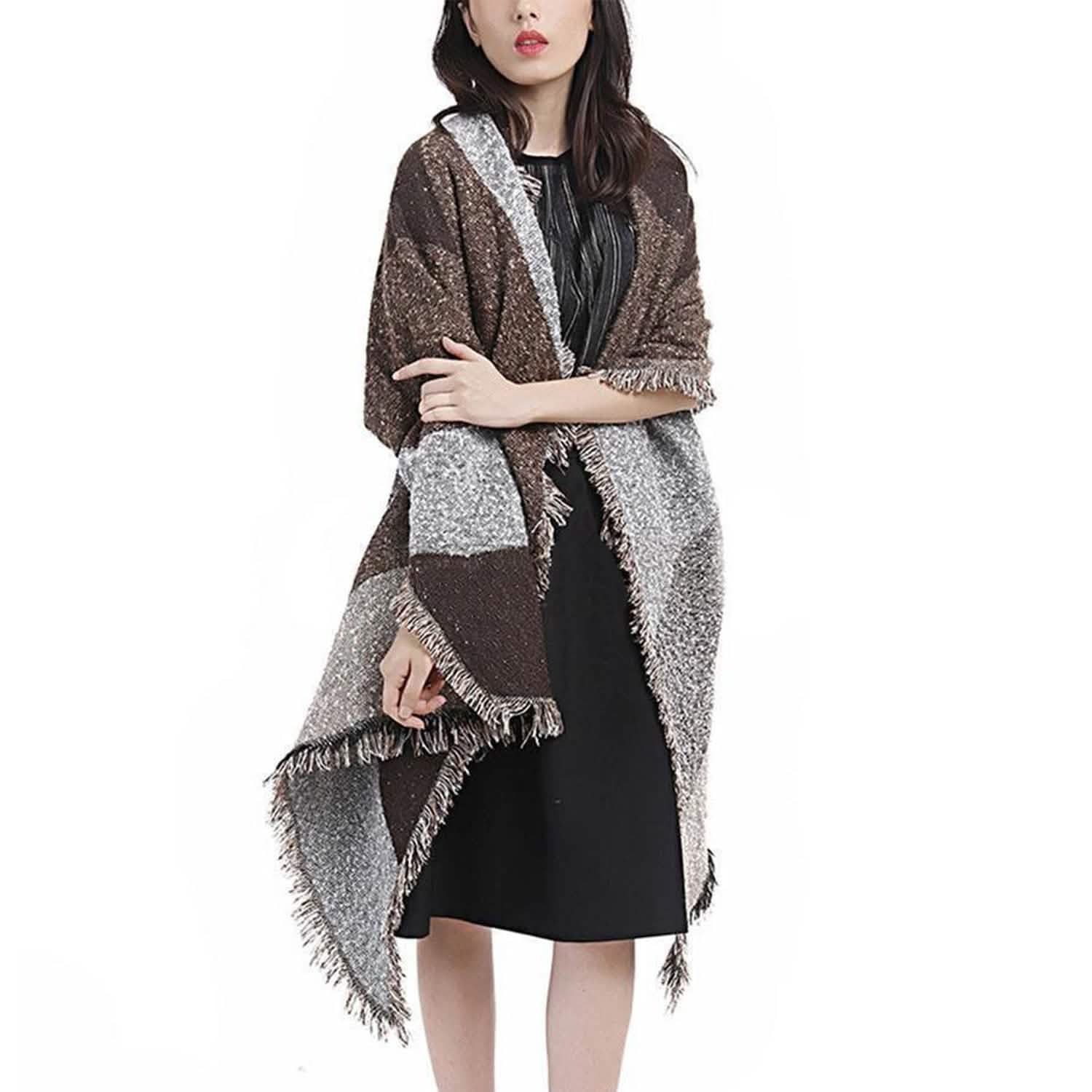 Women Long Soft Knitted Shawl Extra Thick Plaid Blanket Wrap Cape Women's Outerwear - Tophatter Daily Deals