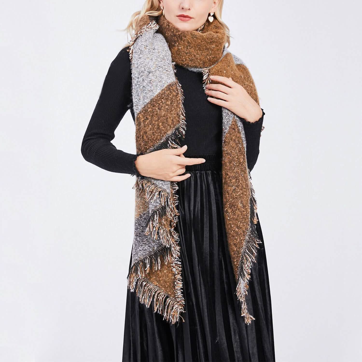 Women Long Soft Knitted Shawl Extra Thick Plaid Blanket Wrap Cape Women's Outerwear - Tophatter Daily Deals