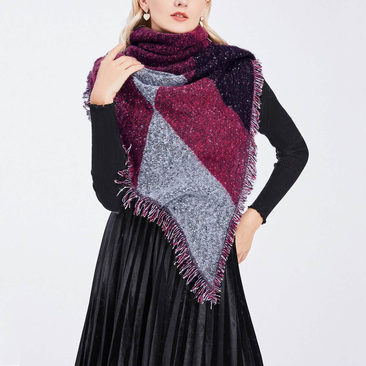 Women Long Soft Knitted Shawl Extra Thick Plaid Blanket Wrap Cape Women's Outerwear - Tophatter Daily Deals