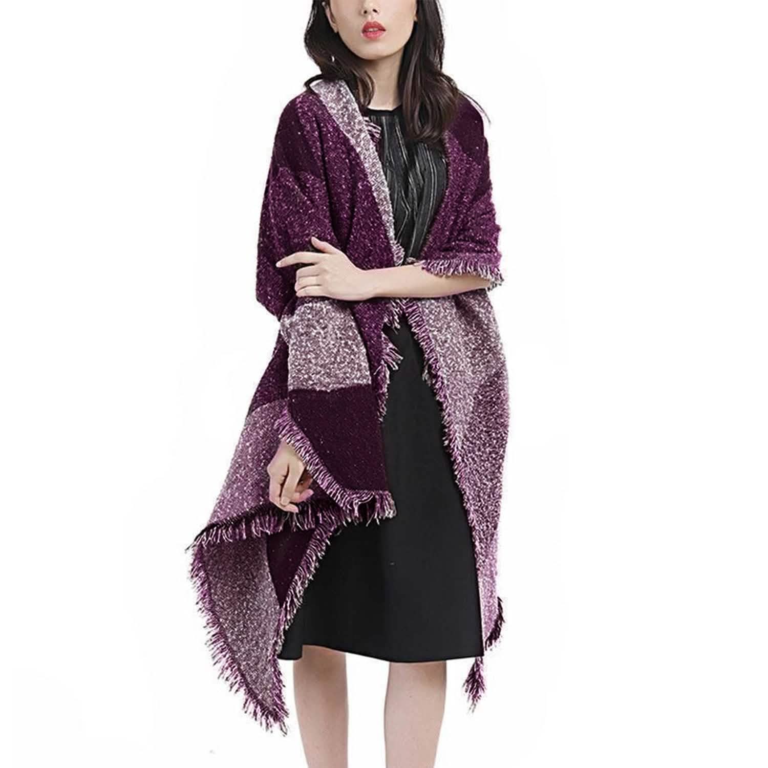 Women Long Soft Knitted Shawl Extra Thick Plaid Blanket Wrap Cape Women's Outerwear - Tophatter Daily Deals