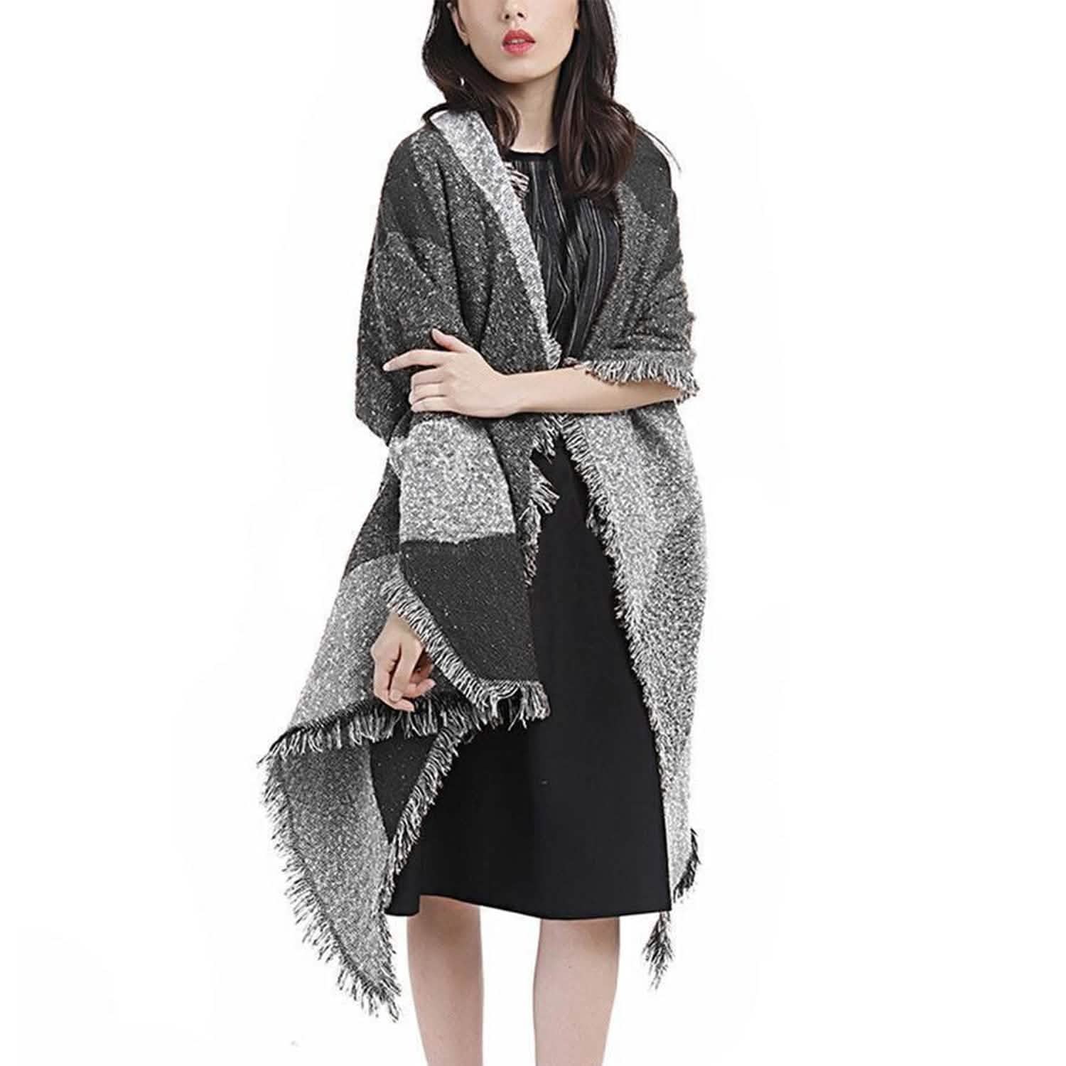 Women Long Soft Knitted Shawl Extra Thick Plaid Blanket Wrap Cape Women's Outerwear - Tophatter Daily Deals