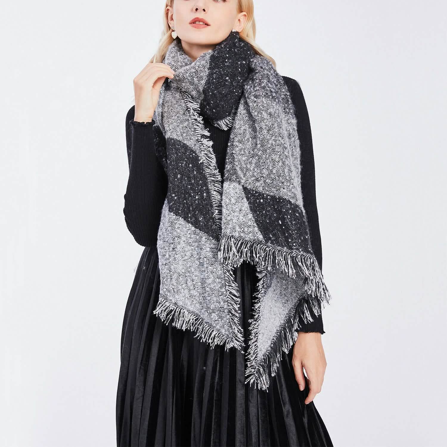 Women Long Soft Knitted Shawl Extra Thick Plaid Blanket Wrap Cape Women's Outerwear - Tophatter Daily Deals