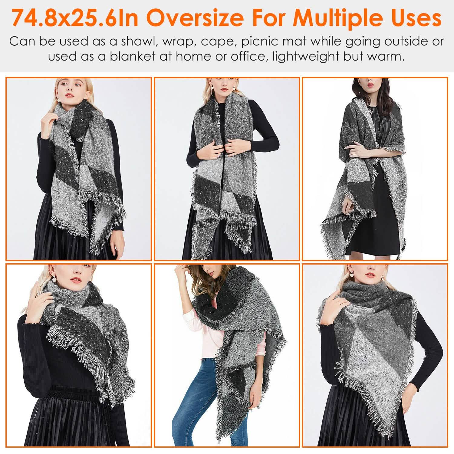 Women Long Soft Knitted Shawl Extra Thick Plaid Blanket Wrap Cape Women's Outerwear - Tophatter Daily Deals