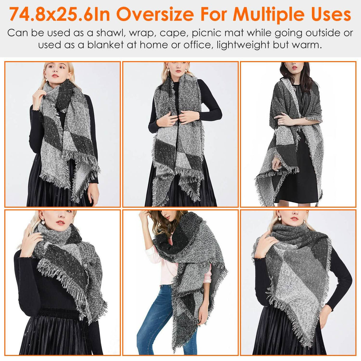 Women Long Soft Knitted Shawl Extra Thick Plaid Blanket Wrap Cape Women's Outerwear - Tophatter Daily Deals