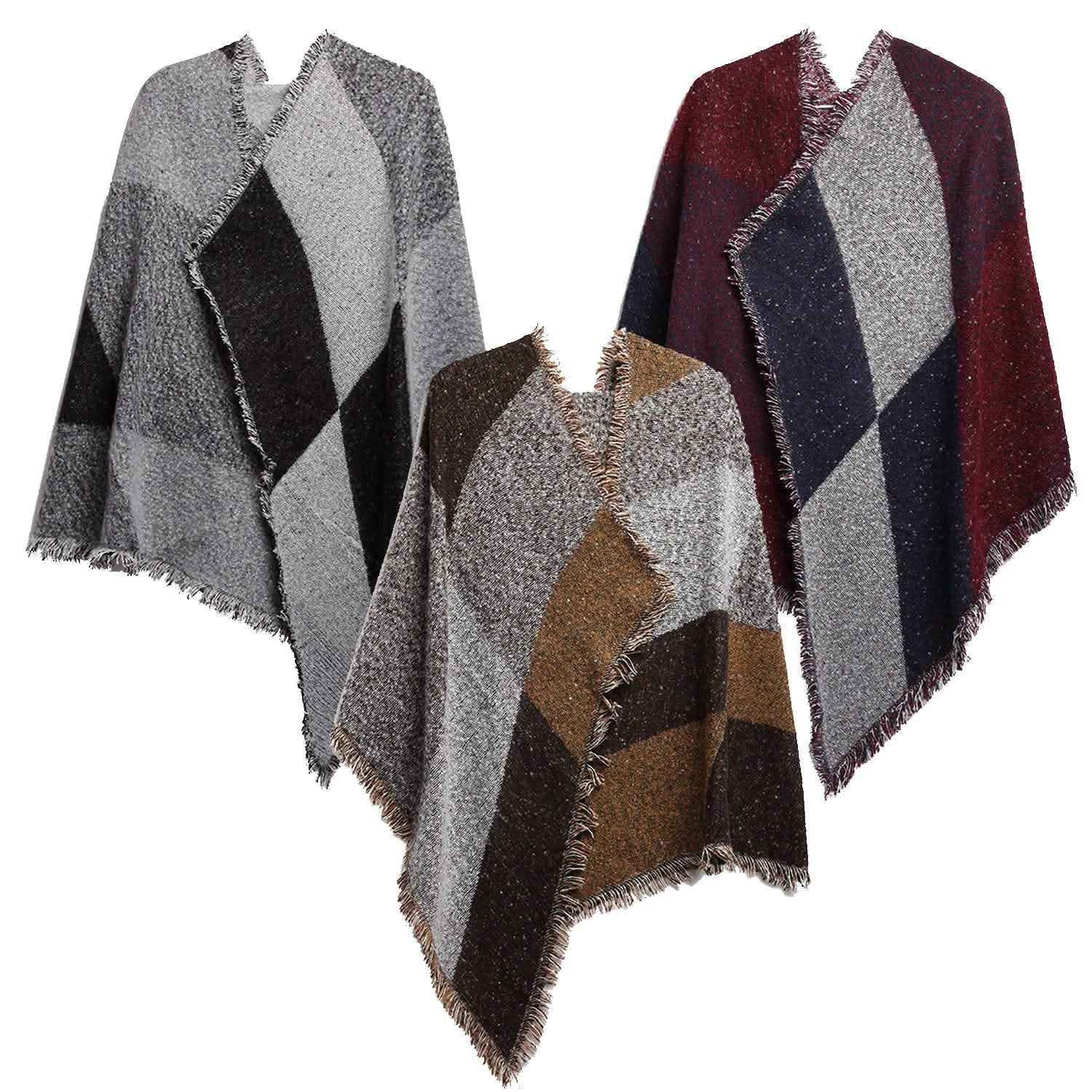 Women Long Soft Knitted Shawl Extra Thick Plaid Blanket Wrap Cape Women's Outerwear - Tophatter Daily Deals