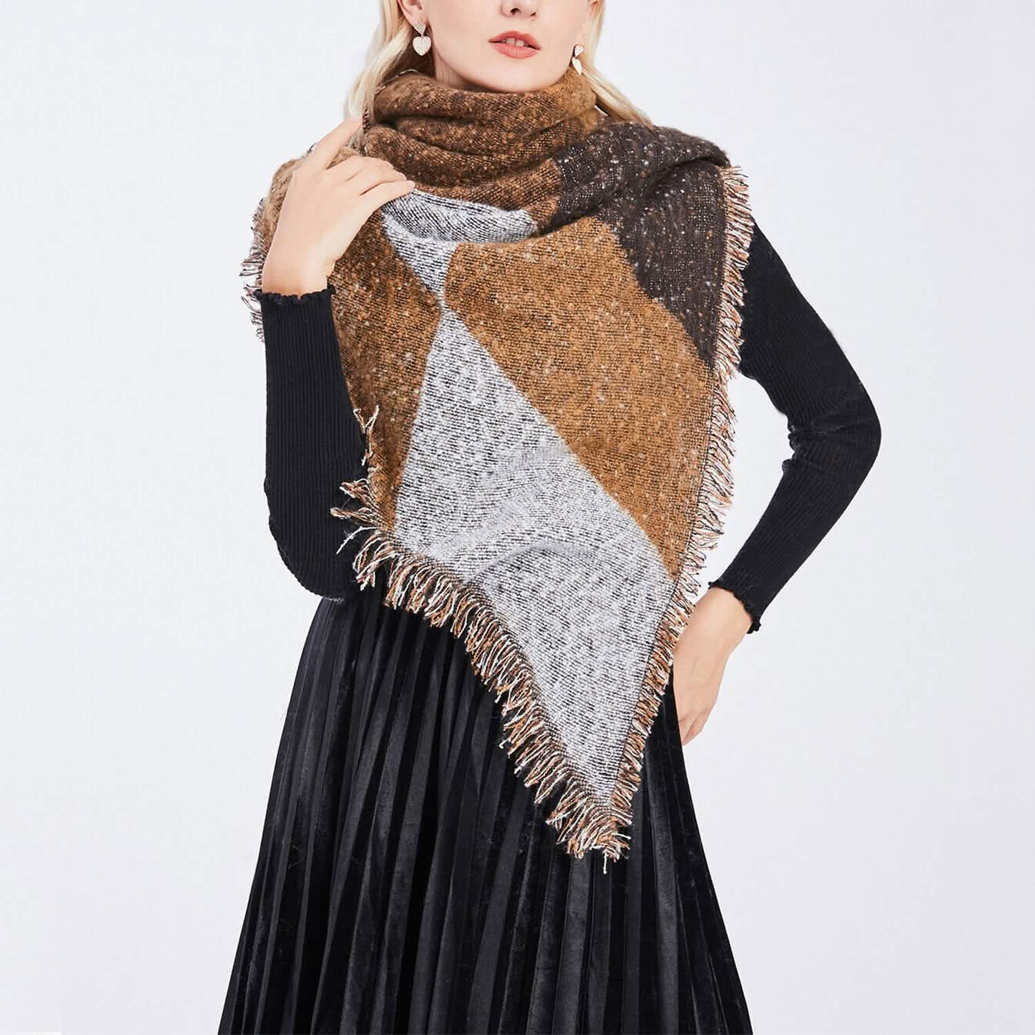 Women Long Soft Knitted Shawl Extra Thick Plaid Blanket Wrap Cape Women's Outerwear - Tophatter Daily Deals