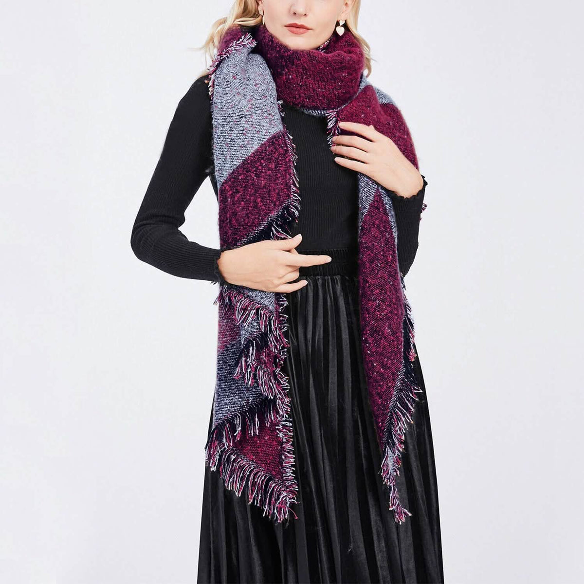 Women Long Soft Knitted Shawl Extra Thick Plaid Blanket Wrap Cape Women's Outerwear - Tophatter Daily Deals