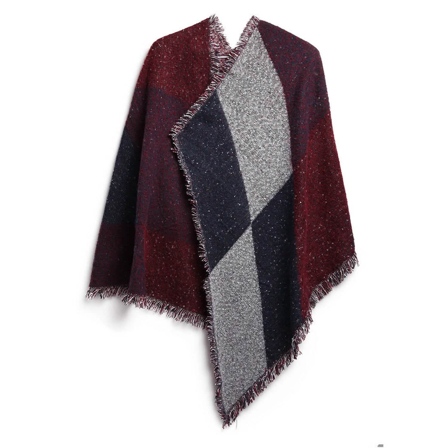 Women Long Soft Knitted Shawl Extra Thick Plaid Blanket Wrap Cape Red Women's Outerwear - Tophatter Daily Deals
