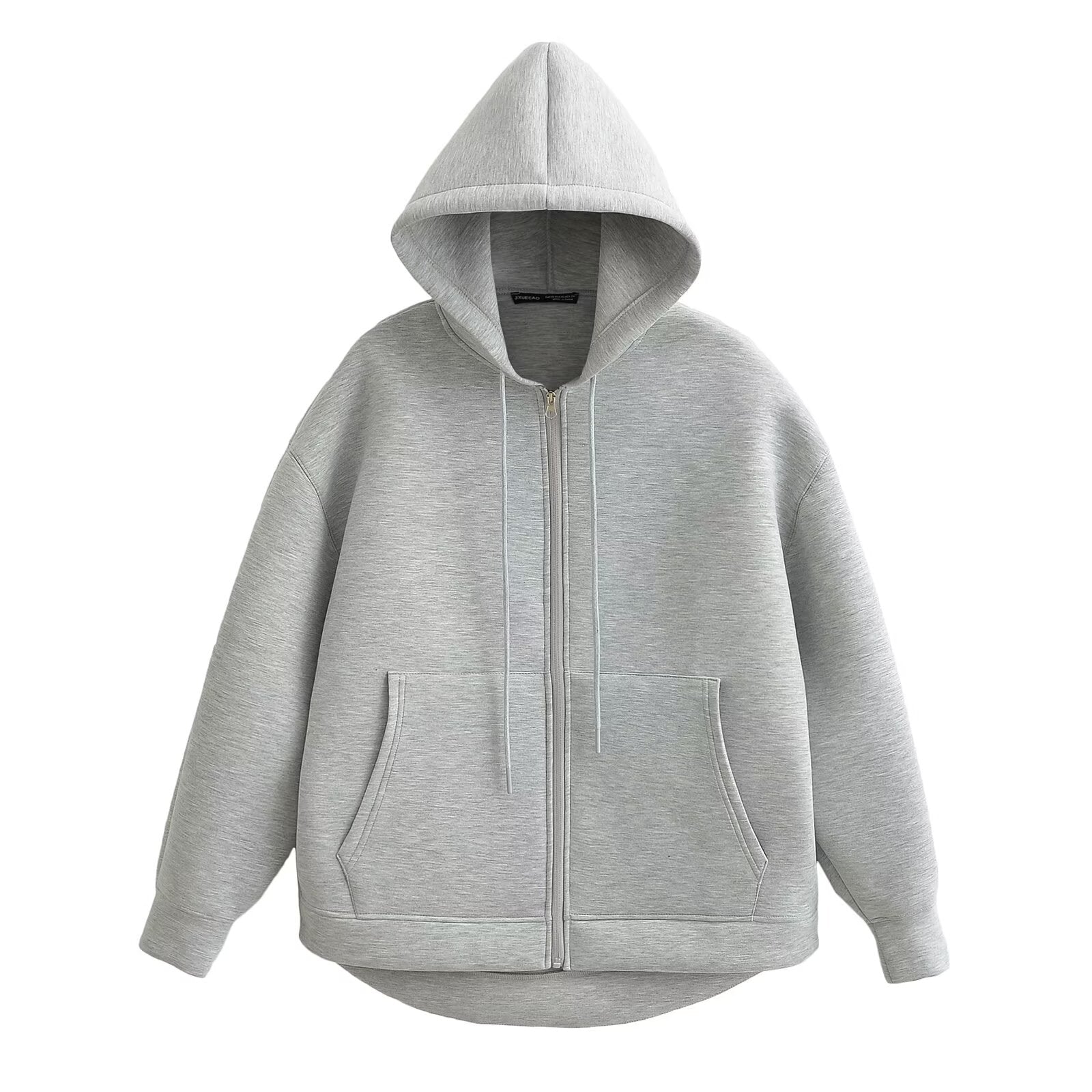 Women Loose Big Pocket Zipper Jacket Coat Light Grey Coats & Jackets - Tophatter Daily Deals