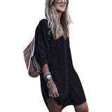 Women Loose Long Sleeve Swimsuit Cover Ups Button Down Beach Shirt Black Women's Swimwear - Tophatter Daily Deals