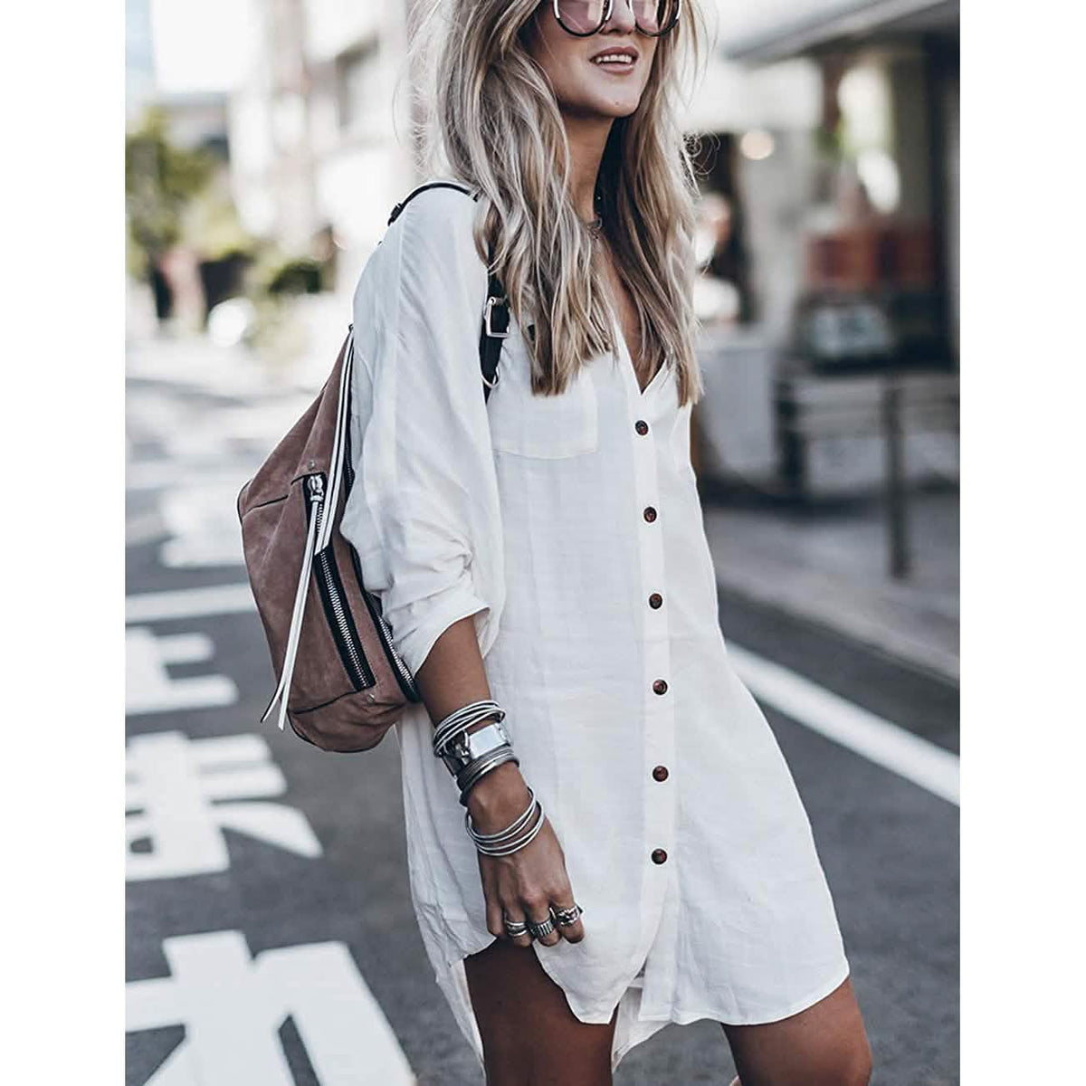 Women Loose Long Sleeve Swimsuit Cover Ups Button Down Beach Shirt Women's Swimwear - Tophatter Daily Deals