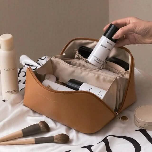 Women Makeup Organizer Toiletry Leather Bag Brown Beauty & Personal Care - Tophatter Daily Deals