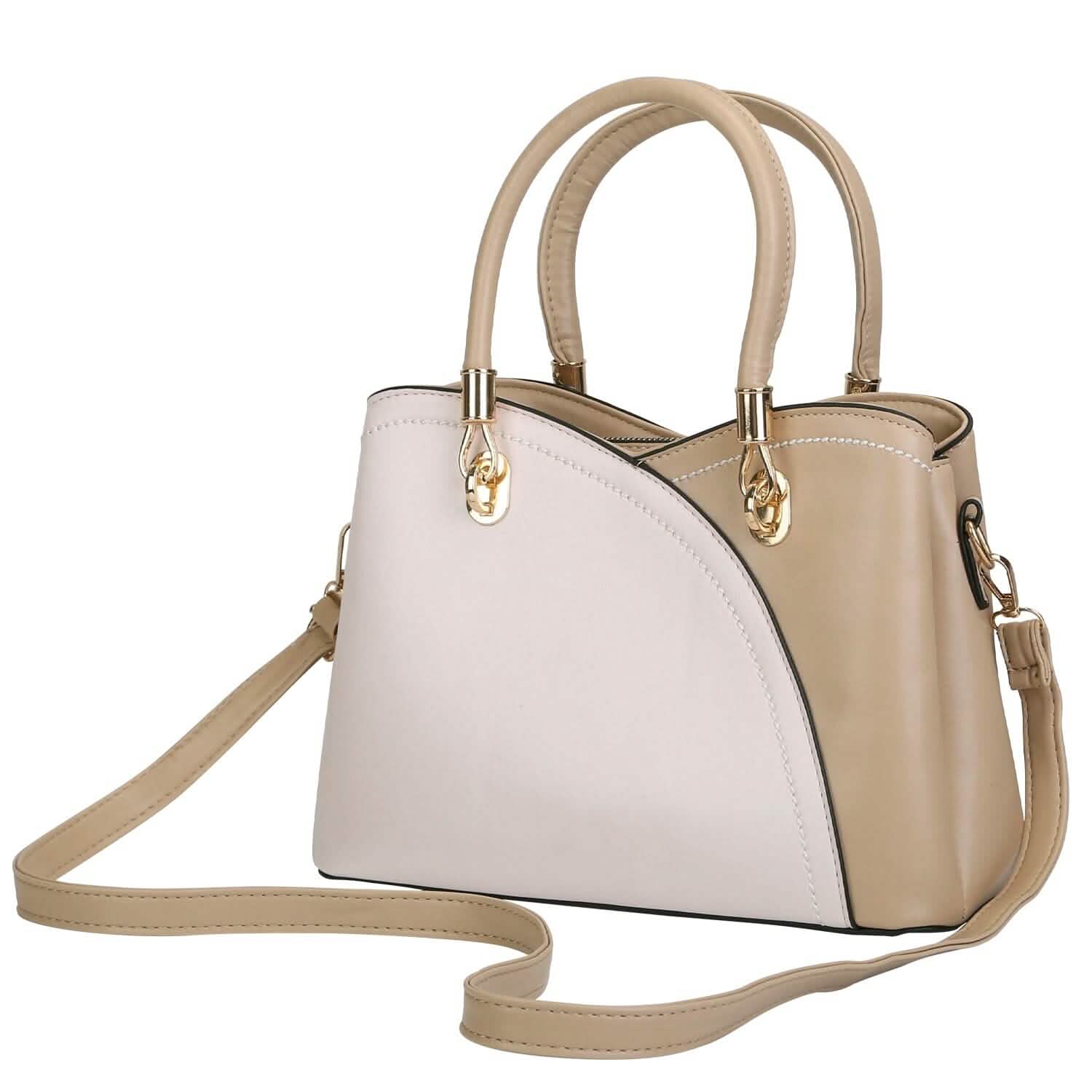 Women Medium Sized Leather Satchel Crossbody Bag with Stylish Stitching Detachable Strap Handbags & Wallets - Tophatter Daily Deals